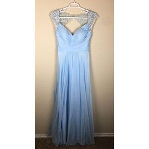 NWT La Femme Womens Light Blue Formal Shoulder Lace Dress size 12
